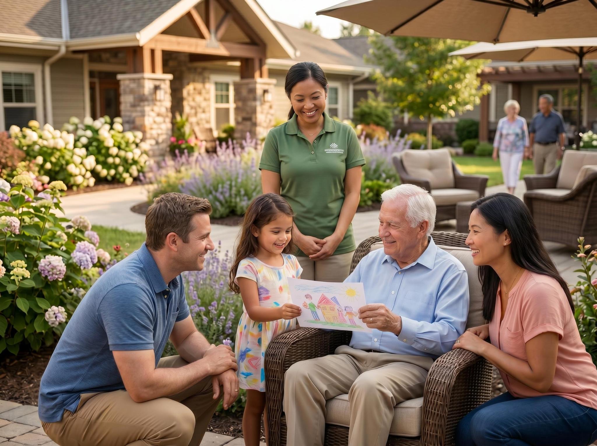 A multigenerational family visiting in the garden